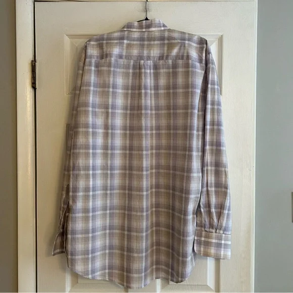 Peter Millar Long Sleeve 100% cotton button down purple tan stripe shirt size L - Picture 6 of 7